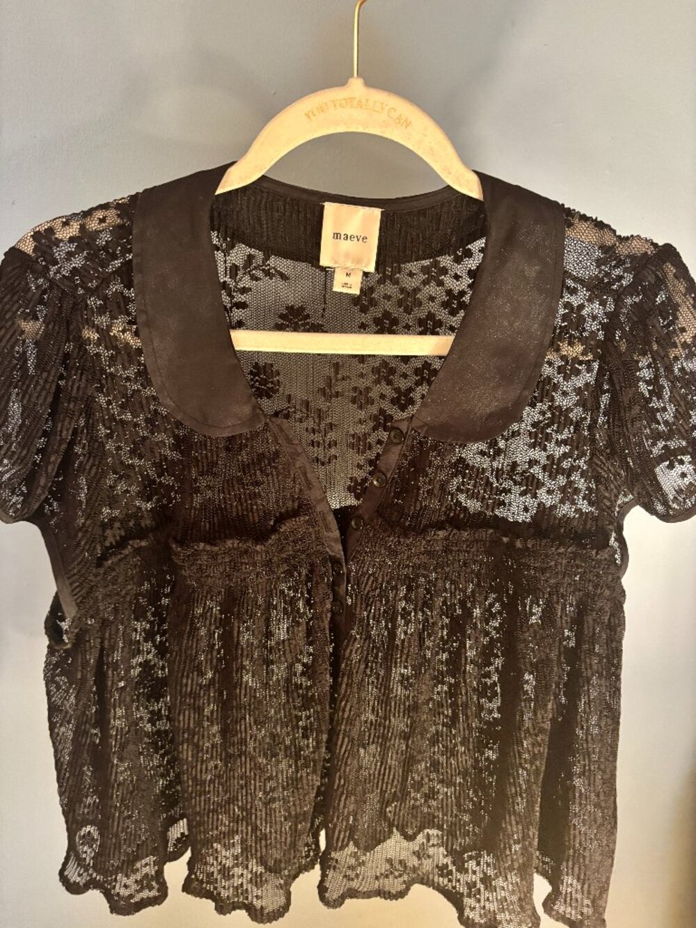 Maeve Short Sleeve Sheer Lace Babydoll Blouse M - Picture 4 of 5